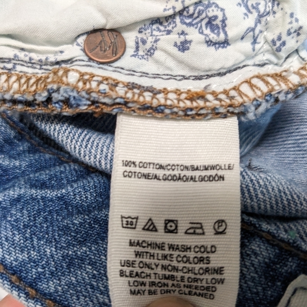 We The Free People Chewed Up Mid Rise Straight Jeans Women's 26 Indigo Blue - Picture 3 of 8
